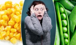 sweetcorn and a woman looking scared
